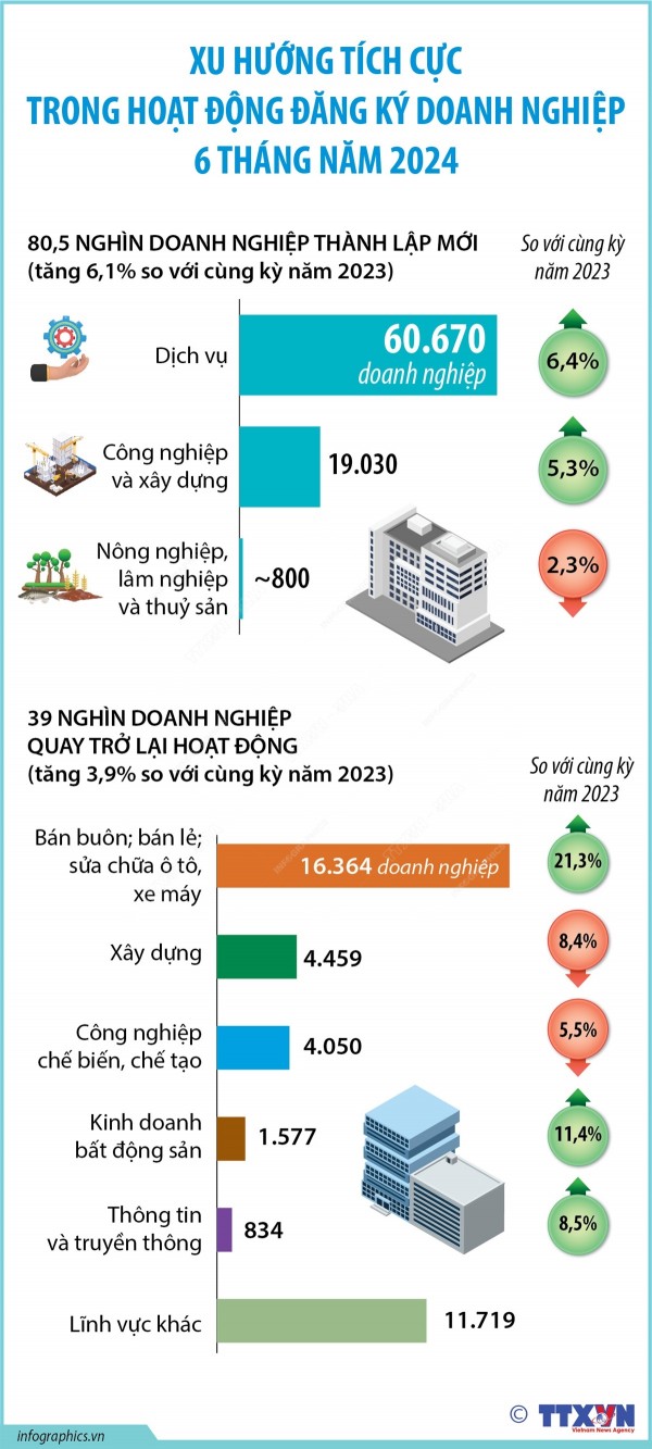 Xu hướng tích cực trong hoạt động đăng ký doanh nghiệp 6 tháng năm 2024